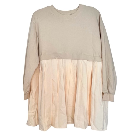 NWOT Cream Pleated Satin Skirt with Long Sleeve Sweatshirt Top, Size Small - Picture 3 of 9